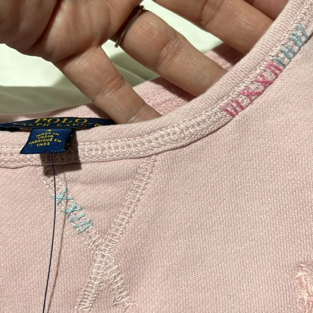 Ralph Lauren 5 pale pink cropped wide sweatshirt nwt perfect cotton polyester